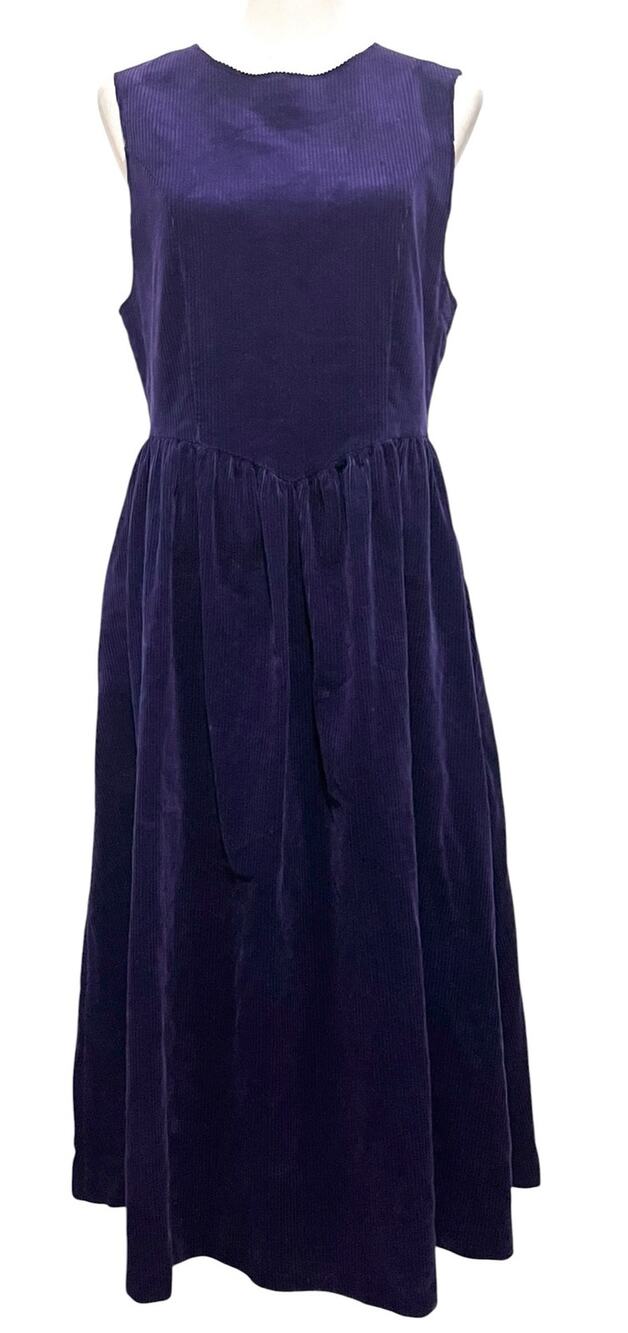 Vintage Laura Ashley Corduroy Pinafore Dress Midi Sleeveless Pockets Women’s 12